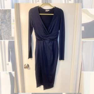 Navy Blue ASOS MIDI Vneck Dress Size 4